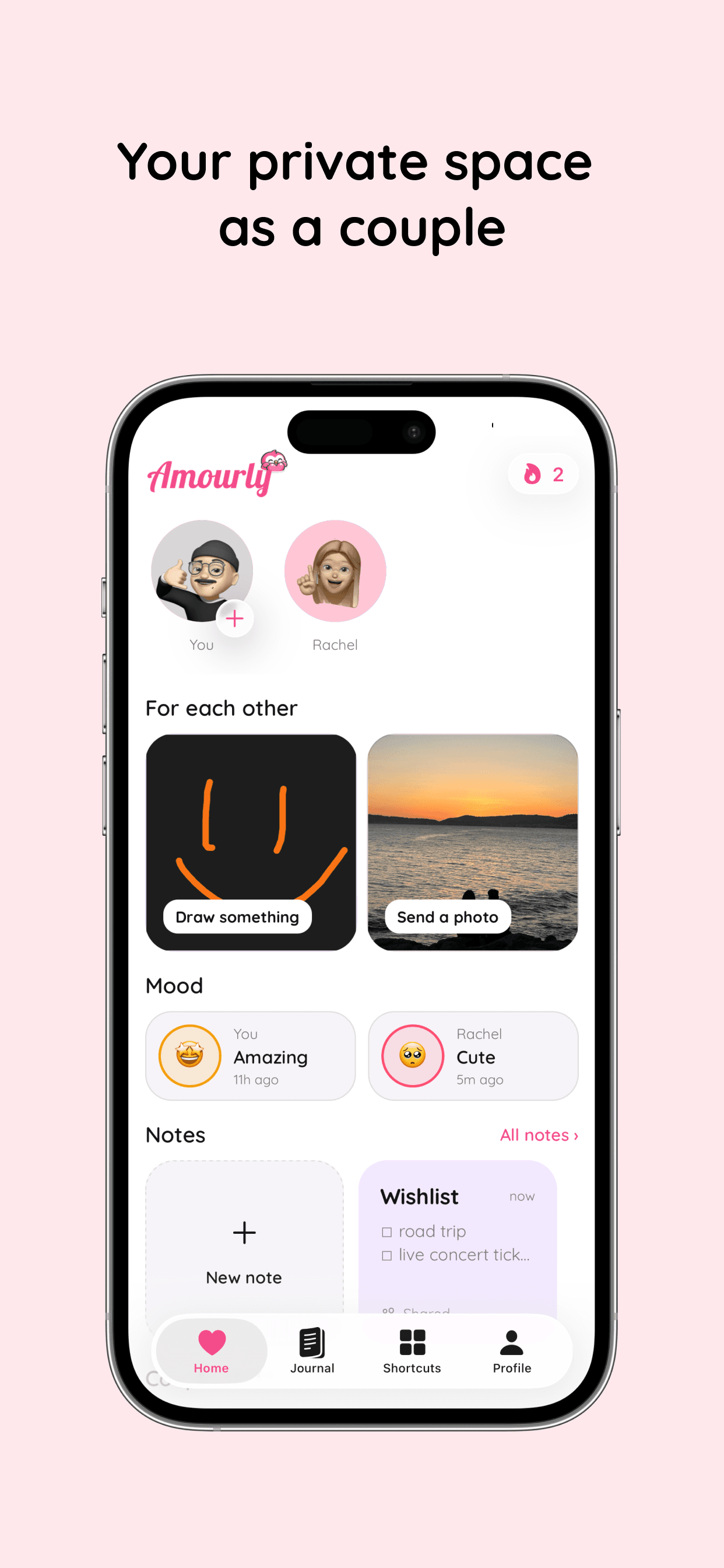 Amourly private couple home screen