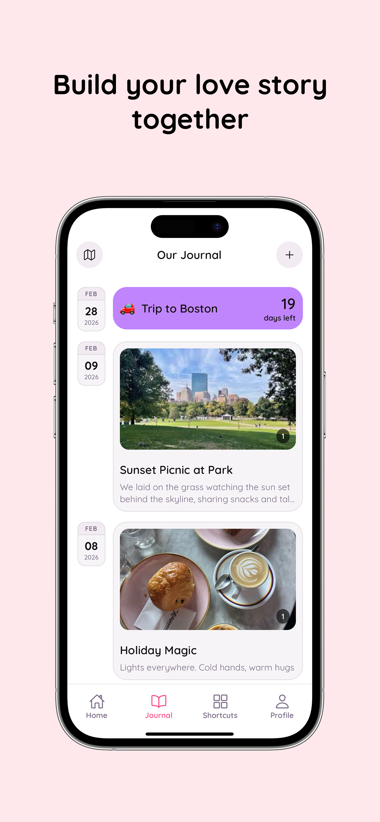 One shared timeline screen in Amourly